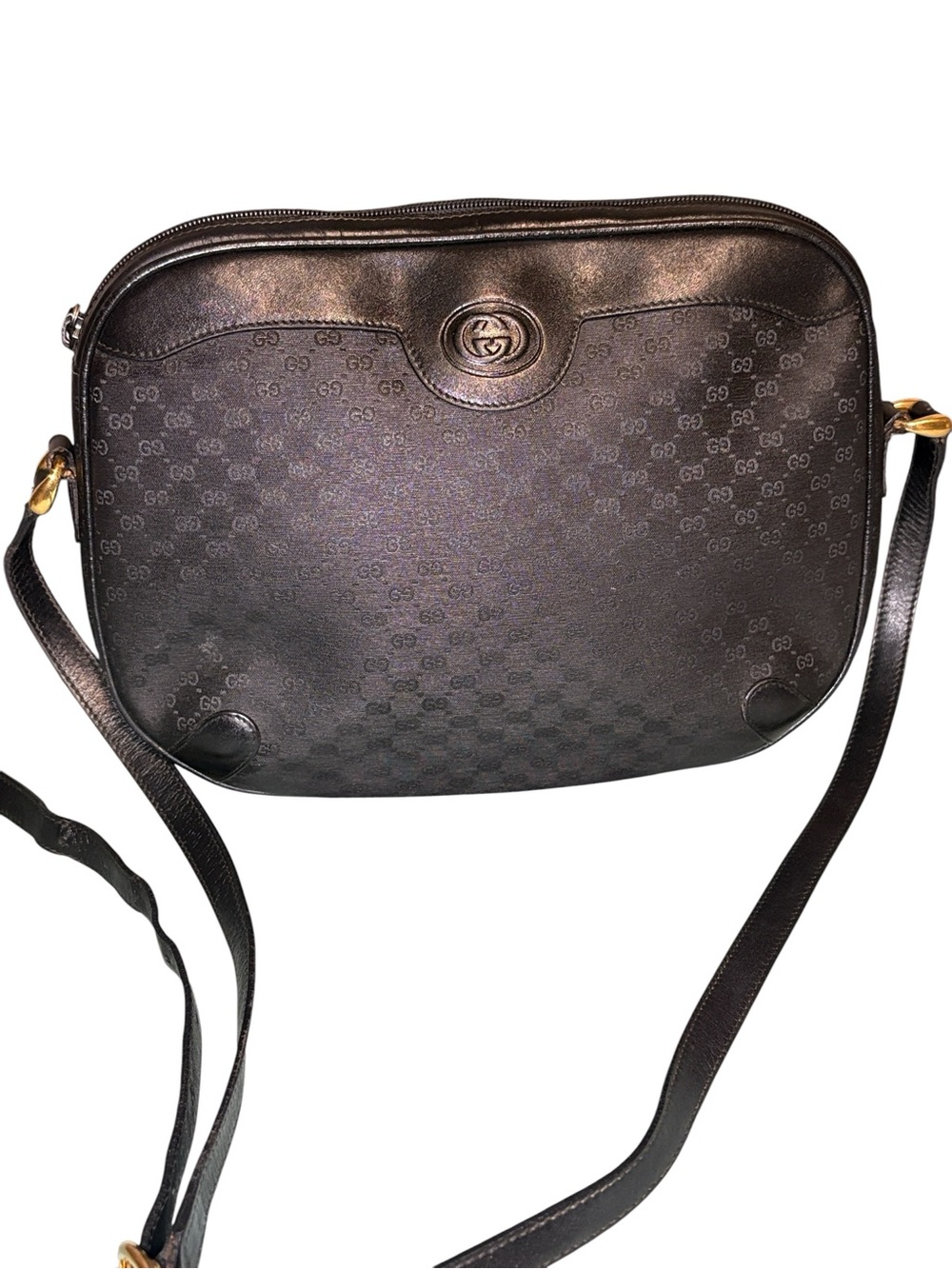 Vintage Gucci Micro-GG Monogram Canvas & Leather Crossbody Bag - Black